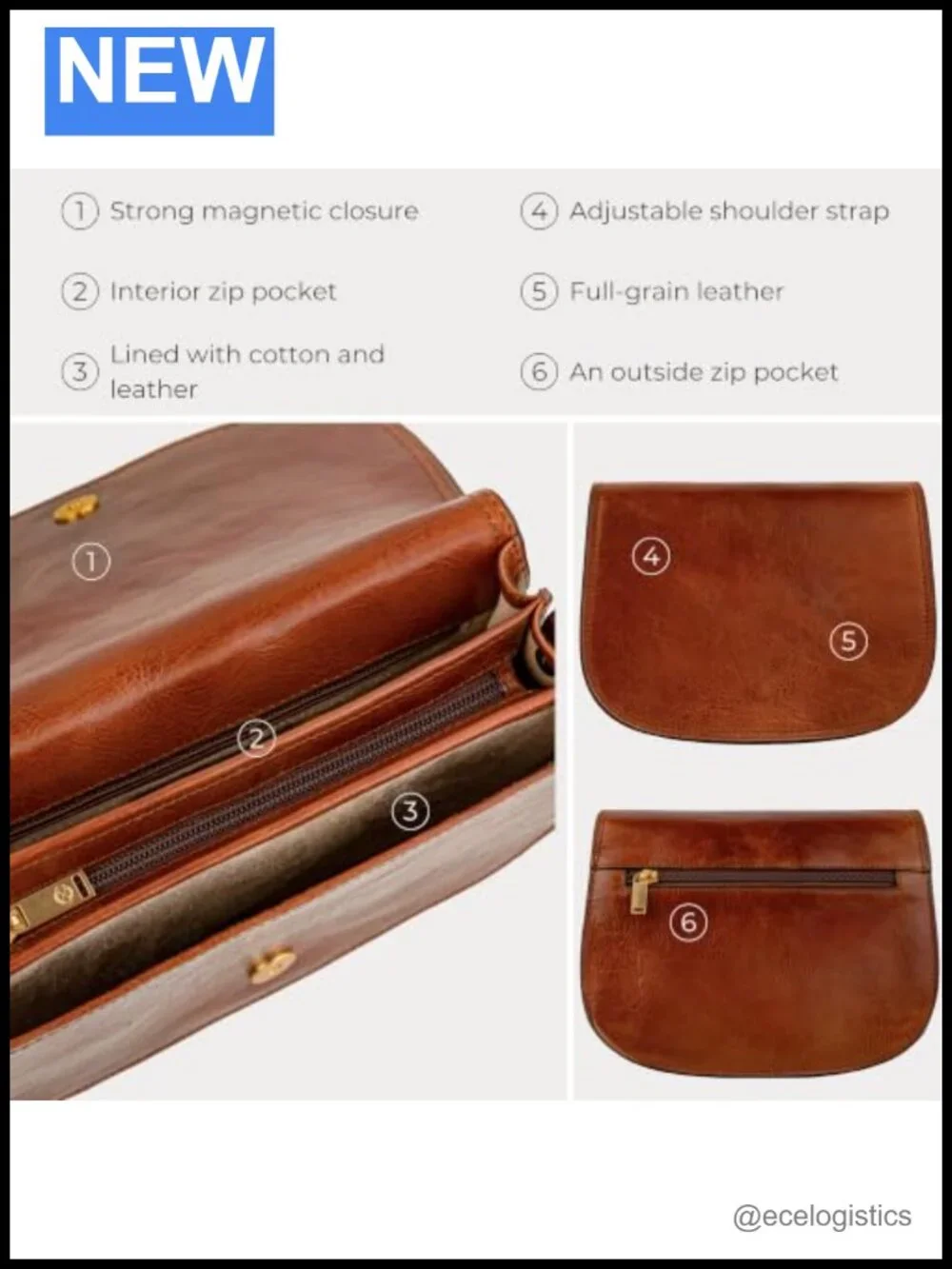 Handmade Full-Grain Leather Crossbody Bag Messenger Purse with Gift Box